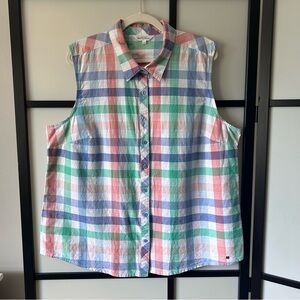 [XXL] Northern Reflections Spring Pastel Plaid Cotton Button Down Blouse Tank
